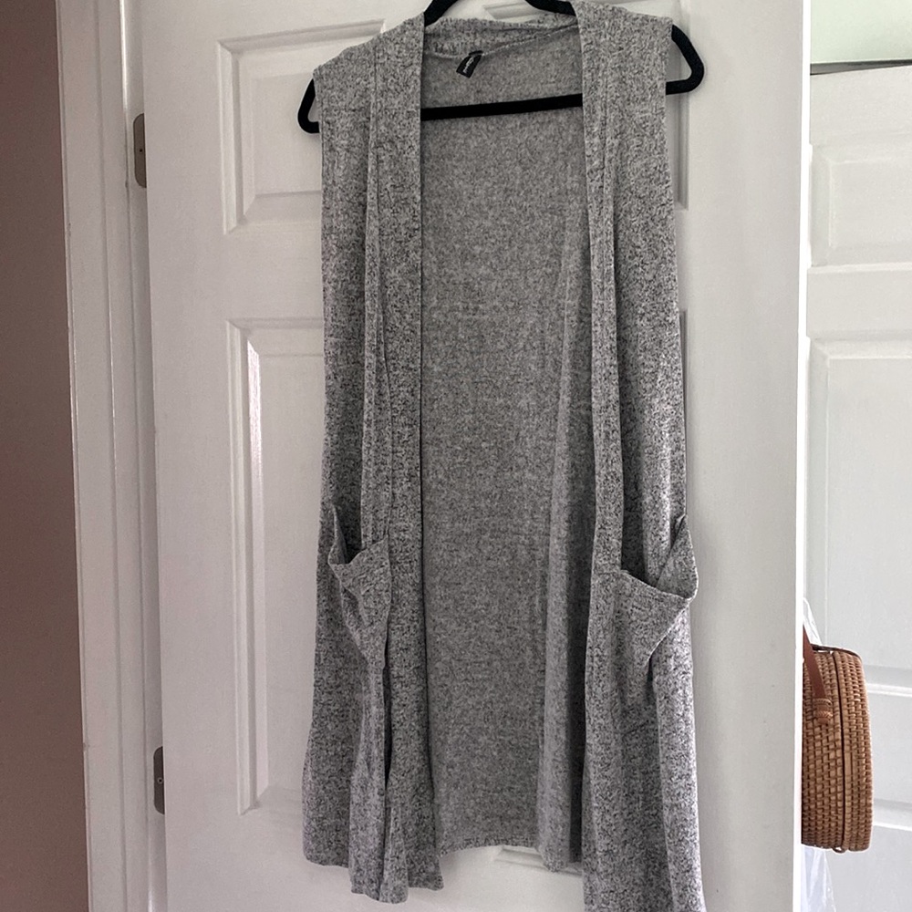 Long Sleeveless Sweater with Open Front